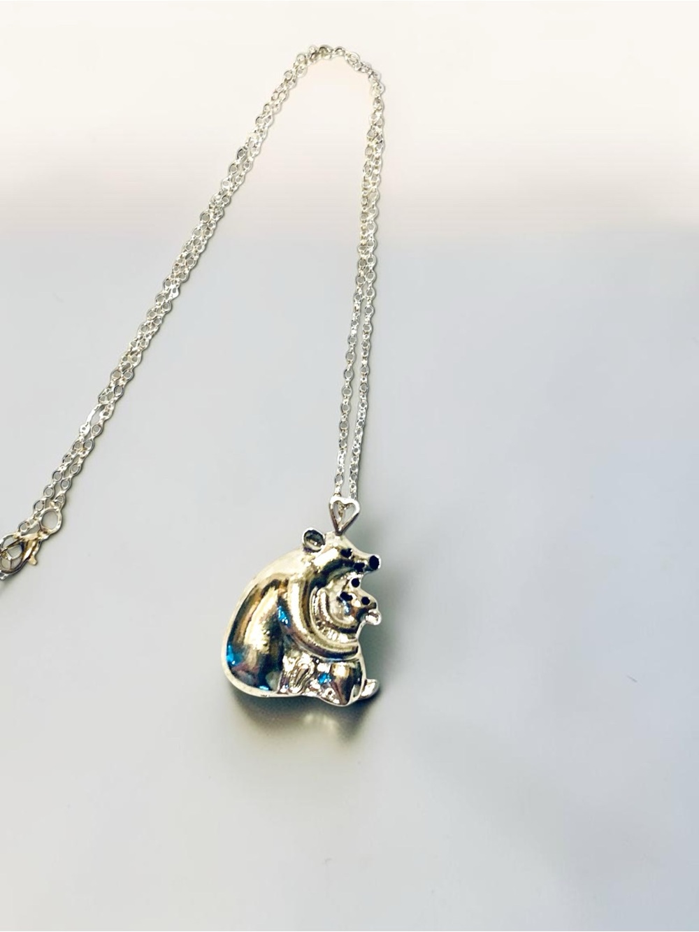 Silver Mother and Cub Bear Pendant Necklace - Handmade - Picture 2 of 5